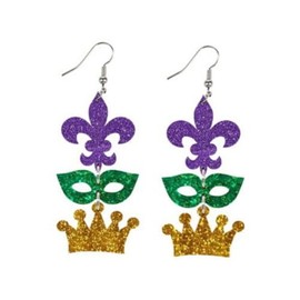 Mardi Gras Earrings Acrylic Carnival Mask Hat Crown Drop Dangle Earrings for Women-C