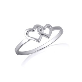 14K White Gold Double Heart Ring - Size 7-1/4