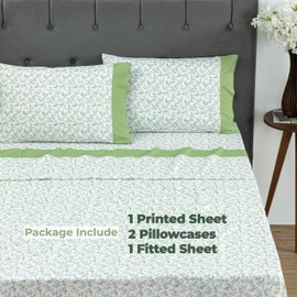 Dreamology Queen Size Sheet Set -4 Pieces Microfiber Sheet,Printed Sheet Set with Solid Cuffed Detail,Includes 1 Flat Sheet,1 Deep Pocket Fitted Sheet and 2 Pillowcases,Queen Bed sheets –Ditsy Flowers