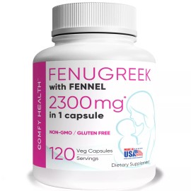 Comfy Health Fenugreek Capsules Fennel, 2300mg Capsule l 120 Count, Fenugreek Pills Extract - 240 Capsules