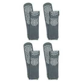 "Secure Step" Double-Sided Tread Non Slip Safety Socks, 4 Pair (X-Large, Grey)