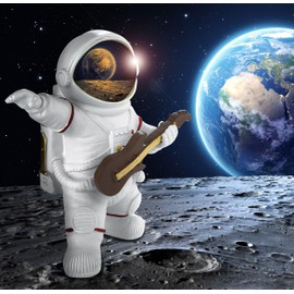 BRUBAKER Decorative Astronaut Guitarist - 17 cm Spaceman Space Figure with Guitar and Chrome-plated Helmet - Hand-Painted Modern Space Statue for Musicians - White and Gold