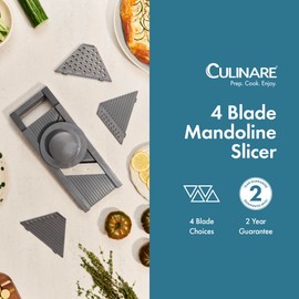 Culinare Multi-Blade Mandoline Slicer, Vegetable, Cheese Chopper and Grater, 4 Interchangeable Blades, Safety Guard, Non-Slip Base