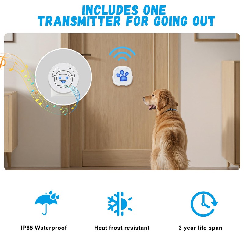 Whimsii Dog Doorbell, Wireless Ring Bell to Go Outside, IP55