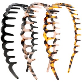 Tihebax Zig Zag Headbands, 3PCS Acetate Hairband Zigzag Headbands for Women Sharks Tooth Hair Comb Headband Wavy Teeth Head Bands U Shaped Hair Hoop Women Girls Unisex