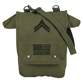 Rothco Canvas Map Case Shoulder Bag with Patches, Olive Drab
