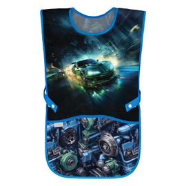 Baagl Children's Apron Girls Boys Cooking Apron Children Apron Painting Apron Craft Apron for Children (Racing Car)