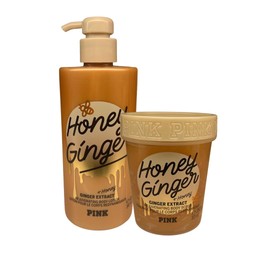 Victorias Secret Miel y jengibre - Paquete de 2 piezas - Loción corporal de 14 oz - Exfoliante corporal de 10 oz                                      