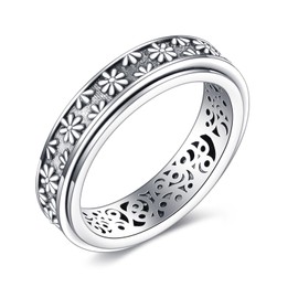 CUPENDA Anxiety Ring Sterling Silver Daisy Flower Fidget Spinner Ring Jewellery for Women, Silver, No Gemstone
