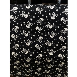 New Calabera Emo White Skulls on Black Base Fleece Fabric by The Yard or Roll