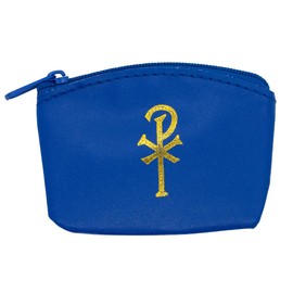Traditional Rosary Pouch with Embossed Chi Rho (Navy Blue)
