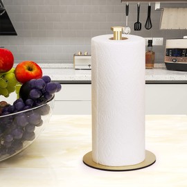 Gold Kitchen Roll Holder Countertop, OBODING, Gold Kitchen Paper Towel Holder Stand for Kitchen and Bathroom Organization, Paper Towel Holders for Standard and Large Size Rolls (Gold)