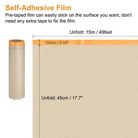 sourcing map 2Rolls Pre-Taped Masking Film, 17.7ft x 49ft with 2 Extra Painters Tape, Plastic Drop Cloth with High-Tack Painters Tape for Painting Protection, Orange