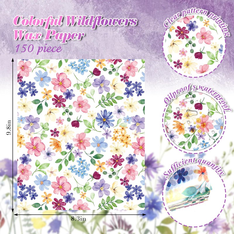 150 Sheets Watercolor Floral Deli Paper, 9.8 x 8.3in Flower