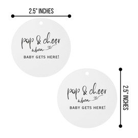 Pop & Cheer When Baby is Here Minimalist Hang Tags | 30 Pk for Baby Shower Mini Champagne Labels Neutral Black and White Neutral