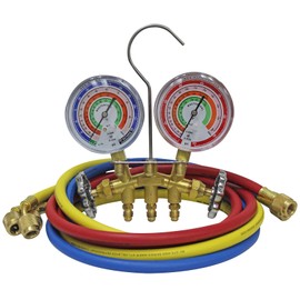 Mastercool 59161 2-Way Heavy Duty Brass Manifold Gauge Set with 3 1/8" Silicone Dampened Gauges and 1/4" SAE Fittings for R410a, R22, R404A - U.S. Assembled & Tested with 60" Hoses