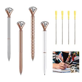 Elegant Diamond Ballpoint Pen - Chic and Durable Crystal Pen, Aesthetic Stationery Supplies Set for School and Office, Comfortable Grip, Stylish and Perfect for Stationery Sets, 4pcs and 4 Refills