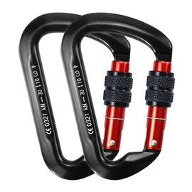D Type Climbing Carabiner, Aviation Aluminum Alloy 2PCS 30KN Heavy Duty Rock Climbing Carabiner, CE Certified Climbing Buckle for Mountaineering (Black)