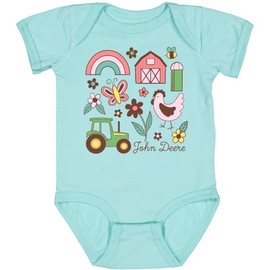 John Deere Infant Girls Tractor Flower Farm Onesie Bodysuit - Chill Blue (Chill Blue, 12 Month)
