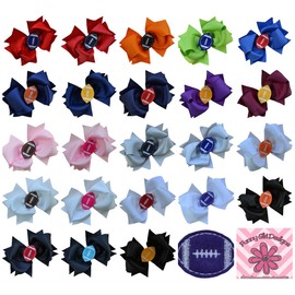 Girls Football Hair Bow 4.5 Inch Embroidered Football Team Hair Bow (Light Pink Bow with Hot Pink Ball)