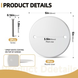 Gadgetzan Ceiling Cover Plate,5 Inch Round Electrical Box Plate for 4 Inch Electric Box,Metal Round Wall Plate Cover for Smoke Detector,Hole Spacing 3.5 Inch - 1 Pcs(White)