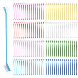 200Pcs Dog Toothbrushes, Dual Headed Dog Tooth Brush Bulk, Long Handle Plastic Pet Toothbrush for Large Small Dogs Cats Puppy Teeth Cleaning Dental Care Supplies 8 Colors