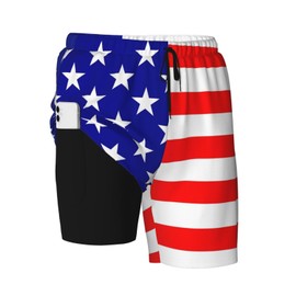 NiuKom American Flag Mens Swimsuit Trunks with Compression Liner Quick Dry Board Shorts Beach Swimwear Bathing Suits Medium