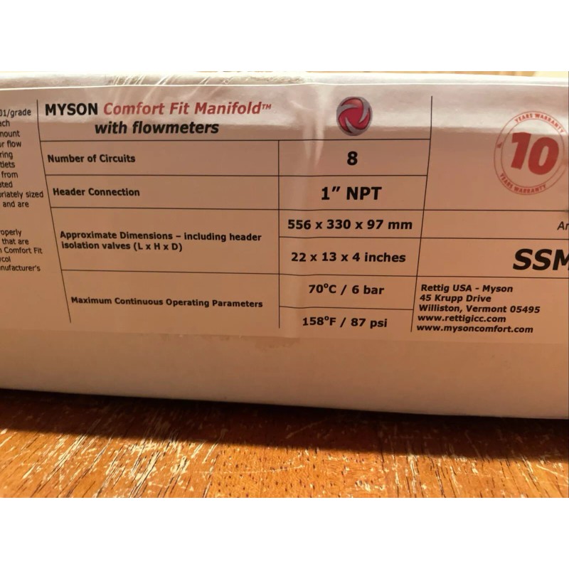 Myson Comfort Fit with Regolux Flowmeters Manifold PEX SSMANI-8 8