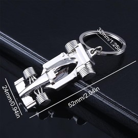 Silver Racing Car Keyring, 2 Pcs Sport Keyring KeyChain, Metal Car Keyring Accessories, Perfect Fathers Day, Birthday, Christmas for Fans of Racing, Key Ring Accessory Formula 1 Gifts for Boy or Men
