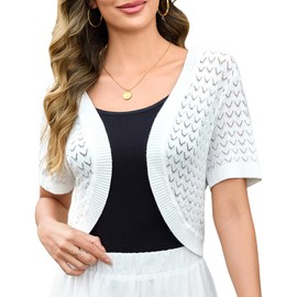 Totatuit Women's Bolero Festive Short Elegant Cardigan Cotton Lightweight Short Sleeve Summer Jacket for Party and Wedding, White-036