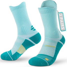 Rahhint Coolmax Women's Running Socks, Anti-Blister Socks, Compression Hiking Socks, Breathable, Summer, Short, Cool with Tab Design, Pack of 3, aqua, 38 - 42