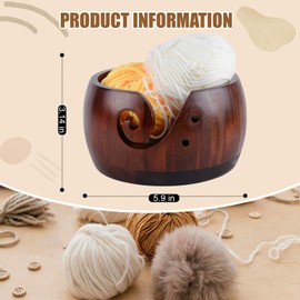 Wooden Yarn Bowl,Crochet Bowl with Lid,Knitting Yarn Bowls with Holes, Yarn Storage Bowl Handmade Craft for DIY Knitting Crocheting (Red)