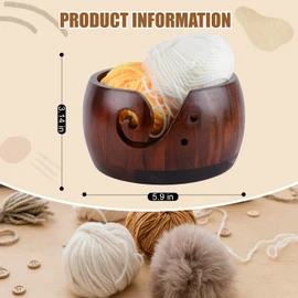 Wooden Yarn Bowl,Crochet Bowl with Lid,Knitting Yarn Bowls with Holes, Yarn Storage Bowl Handmade Craft for DIY Knitting Crocheting (Red)
