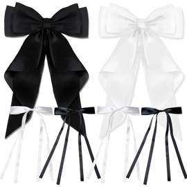 XdealCozyxc 6PCS Black and Beige Hair Bow for Women Girls Set, Ribbon Hair Clip with Long Tail Hair