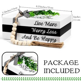 Capoda 3 Pcs Decorative Books for Home Decor Farmhouse Faux Stacked Books Wooden Rustic Table Decor with Bead Garland Twine Ribbon Faux Leaf for Table (Smile)