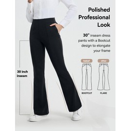 baleaf Womens Yoga Dress Pants Work Bootcut with 4 Pockets Business Leggings Stretch High Waisted Slacks Casual 30" Black XL