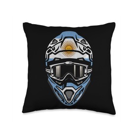 Motocross Dirt Bike BMX Rider Helmet Graphic Motocross Helmet with Flag of Argentina Throw Pillow, 16x16, Multicolor
