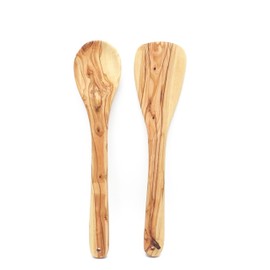 Olive Wood Spoon & Curved Spatula (12 Inch Set of 2 Pieces), Wooden Utensils, Turner/Spatula/Spoon for Every Day Cooking, From Bethlehem