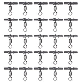 25Pcs Black Copper Sleeve Swivels 3 Way Cross Line Hook Connector T Shape Fishing Crimp Swivels for Boat Fishing(1.5mm)