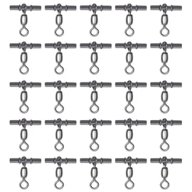 25Pcs Black Copper Sleeve Swivels 3 Way Cross Line Hook Connector T Shape Fishing Crimp Swivels for Boat Fishing(1.5mm)