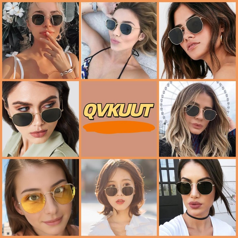 QVKUUT Retro Polygon Sunglasses for Men and Women, Silver/black
