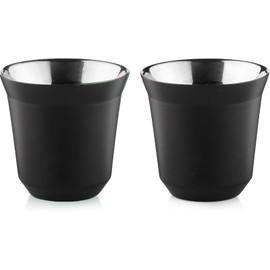 Juego de 2 Tazas para Cafe Espresso, 304 Taza Espresso de Acero Inoxidable con Aislamiento de Doble Pared de Metal,Negro