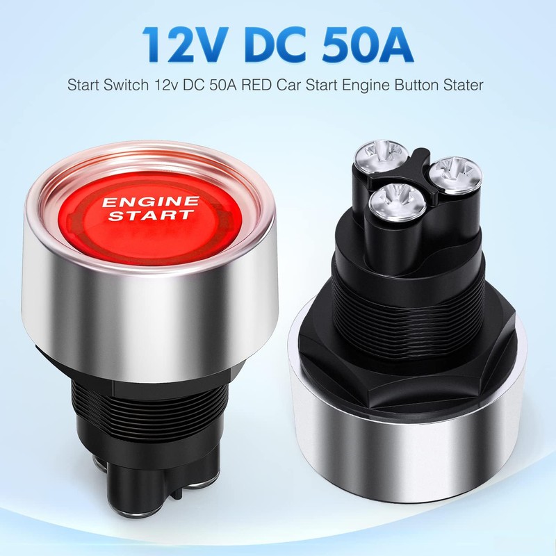 Greluma 1 Piece Universal 12V-24V 50A SPST Momentary Start Switch