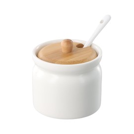 FESSOSKO Sugar Bowl with Lid, Ceramic Sugar Bowl with Spoon, Salt Jar with Lid and Spoon, for Tea, Sugar, Salt and Spices, 180 ml, White