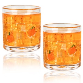 AimFun 2Pcs Pumpkin Icon Juice Glasses Fall Handblown Cocktail Glass Cup