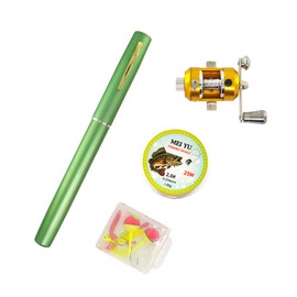EMMRAGNO Portable Pocket Telescopic 38inch Mini Pen Fishing Rod and Reel Combos, Small Pen Fishing Pole with Reel Line Bait Hook, for River, Lake, Ice Fishing and So On (Green)