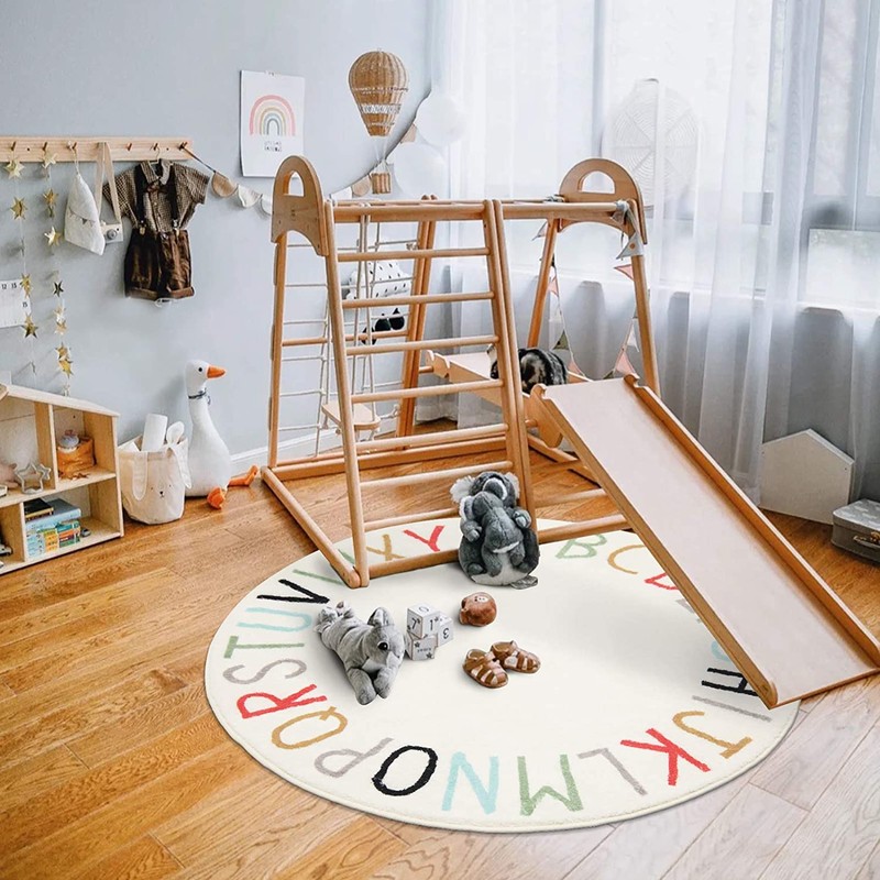 Topotdor Rainbow Round Kids Play Rug Alphabet Nursery Area Rug