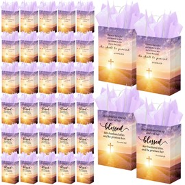Coume 100 Pcs Church Gifts for Mothers Day Christian Gift Bags Bulk with Tissue 5.91 x 3.15 x 8.27 Inches Religious Baptism Bags with Handles Paper Gift Bags for Church Mom Birthday Party Favor