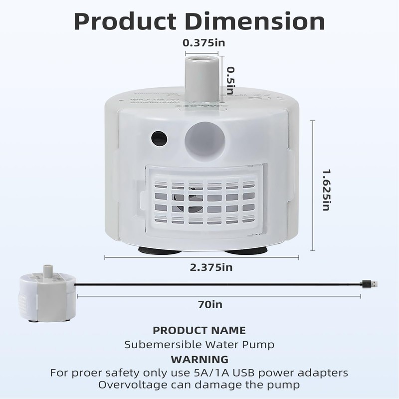 Ultra-Quiet Replacement Pump for Stainless Steel Cat Water Fountains -