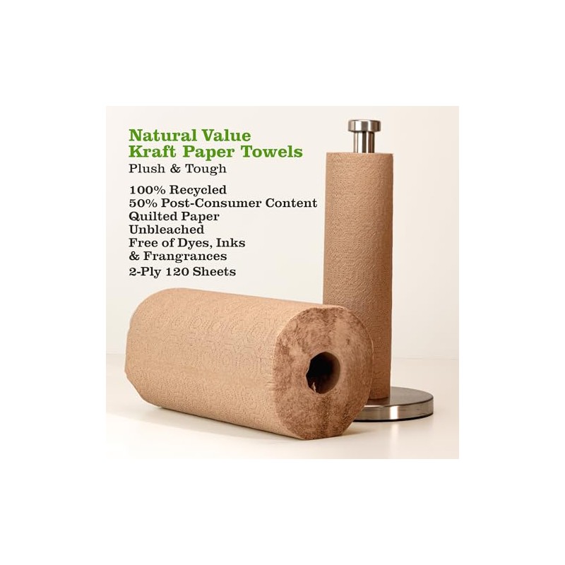 Natural Value 100% Recycled Brown Kraft Paper Towel 4pk, 2ply